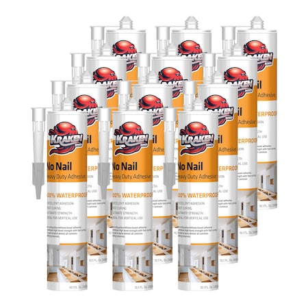 Krakenbond Krakenbond No Nail Construction Adhesive, Waterproof Heavy Duty Sealant, 10.1 oz, Clear, 12PK KR510PA-12